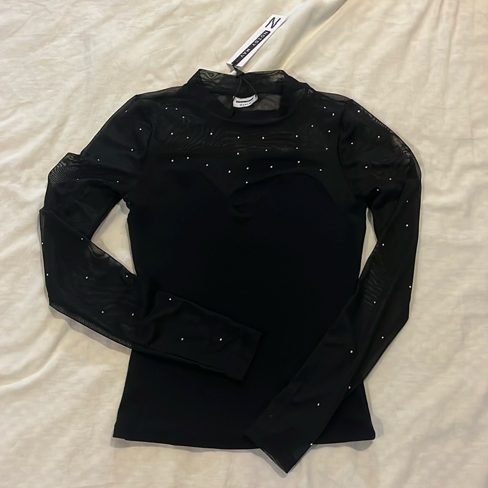 NWT Nordstrom bedazzled mesh longsleeve